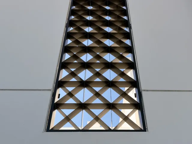 Diamond-lattice grille at Hyde Park House, Tampa.
